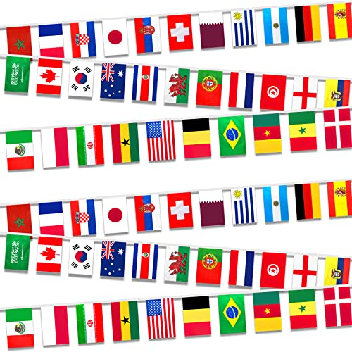 2 Pack Fußball WM 2022 Flaggenkette 10m/14 * 21cm 32 Länder Fahnen Wimpelkette Beidseitig Flaggen Girlande Banner Fussball WM 2022 Dekoration für Bar Party Fanclub von Dreamark