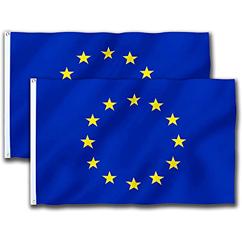 2 Stück EU Fahne | Flagge Europa | Wetterfeste Europäische Union Flagge mit Messing-Ösen | Fahne Flagge EU | 90 x 150 cm | Kräftige Farben | Top Qualität von Dreamark