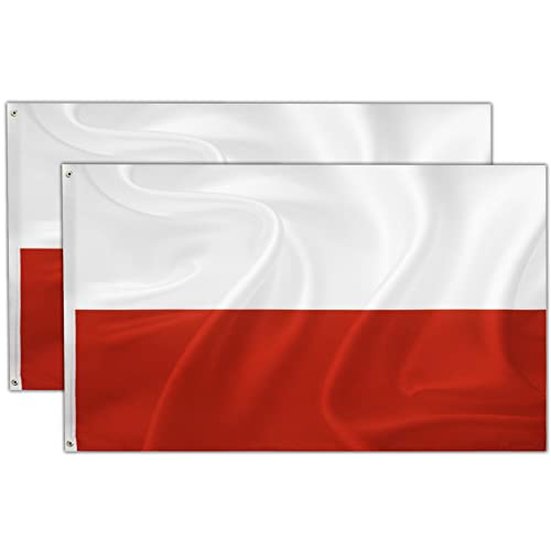 2 Stück Polen Fahne | Flagge Polen | Wetterfeste Polnische Flagge mit Messing-Ösen | Fahne Flagge Polen Poland PL | 90 x 150 cm | Kräftige Farben | Top Qualität von Dreamark