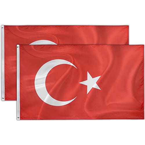 2 Stück Türkei Fahne | Flagge Türkei| Wetterfeste Türkische Flagge mit Messing-Ösen | Fahne Flagge Türkei Turkey TR | 90 x 150 cm | Kräftige Farben | Top Qualität von Dreamark