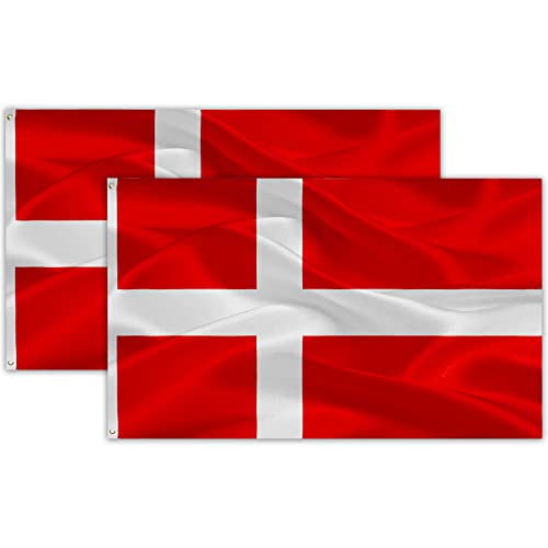 2 Stück Dänemark Fahne | Flagge Dänemark | Wetterfeste Flagge mit Messing-Ösen | Fahne Flagge Dänemark Denmark DK 90 x 150 cm | Kräftige Farben | Top Qualität von Dreamark