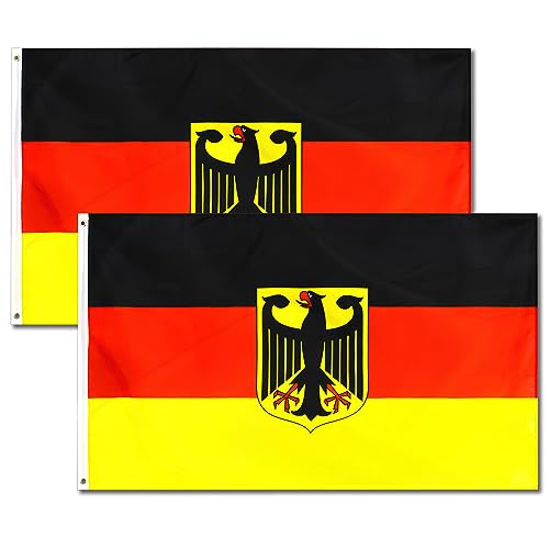 2 Stück Deutschland Flagge mit Adler | Deutschland Fahne | 90 x 150 cm Polyester Wetterfeste Garten Balkon Nationalfeiertag Deutsche Flagge Fahne mit Ösen | Fahnen Flaggen DE Germany Deutschland von Dreamark