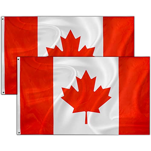 2 Stück Kanada Fahne | Flagge Canada | Wetterfeste Kanadische Flagge mit Messing-Ösen | Fahne Flagge CA Canada Kanada | 90 x 150 cm | Kräftige Farben | Top Qualität von Dreamark