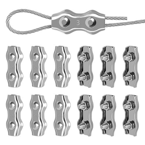Drahtseilklemme 3mm, 12 Stück Duplex Edelstahl 304 Seilklemmen Set, geeignet für Stahlseil & Drahtseil, ideal für Wäscheleinenspanner, Markise & Befestigung von Zieh- & Hebevorrichtungen von Dreamark