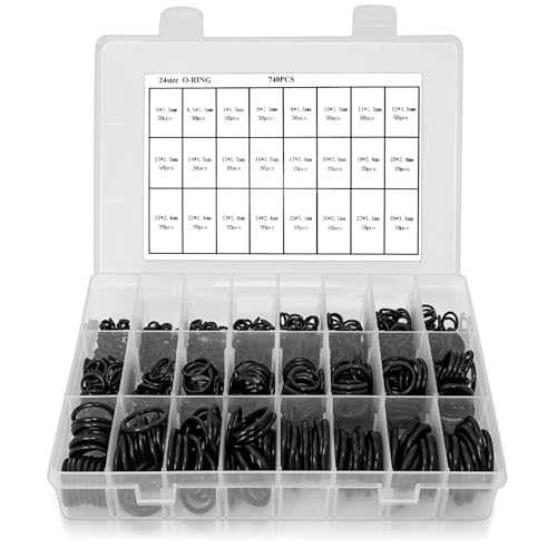 740 Stücke O-Ringe Sortiment Set, 24 Größen Gummi Dichtungsringe, Nitrilkautschuk Dichtringe für Sanitär & Auto-Reparatur, Öl-, Säure- und Hitzebeständig, für Elektrische & Hydraulische Anwendungen von Dreamark