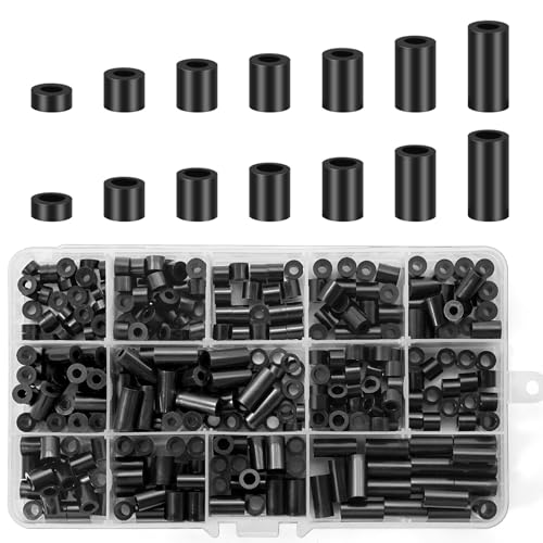 360 Stück ABS Abstandshalter Kunststoff Rund Schwarz.Distanzhülsen M3 M4.Nylon Abstandshalter Wand & Schrauben.Nicht Gewinde Spalte Distanzscheiben.Abstandhalter Set mit Aufbewahrungsbox von Dreamark