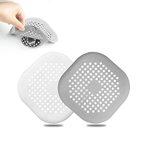 Dreamark 2 Stück Abfluss Haarfänger Haarsieb Dusche Silikon Home Drain Protector Drain Strainer Cover mit 4 Saugnäpfen Abflusssiebe für Badzimmer Badewanne Küche Waschbecken und Spüle (Grau, Weiß) von Dreamark