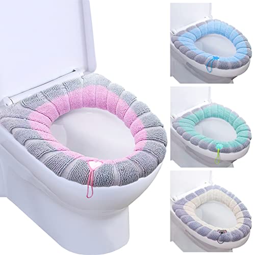 Dreamark 4 stück Toilettensitzbezug Waschbar WC Sitzwärmer mit Griff weiche WC Deckelbezug um die Klobrille im Winter warm zu bleiben Toilettensitzabdeckung universal dehnbar für Zuhause Büro von Dreamark