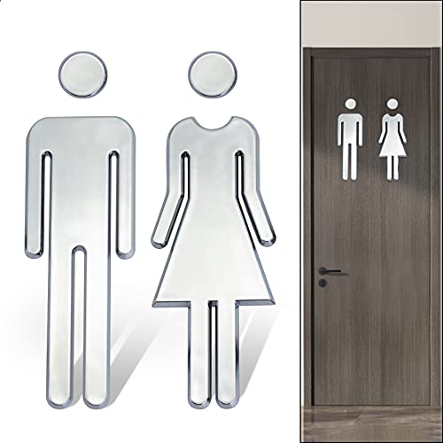 WC Schild Toilettenschild Bad 1 Paar Halter Toilettenschild 20 cm Aufkleber Symbol Herren Damen Badezimmer (Silber) von Dreamark