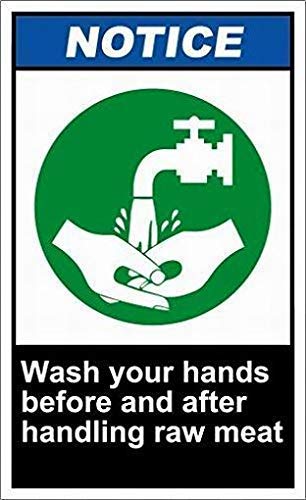 Dreamawsl Achtung vor - Blechschild - Hände waschen vor und nach dem Umgang mit rohem Fleisch 2 Hinweisschild Outdoor Warnschild Blechschild Kunst Vorsicht Schild 30,5 x 20,3 cm von Dreamawsl