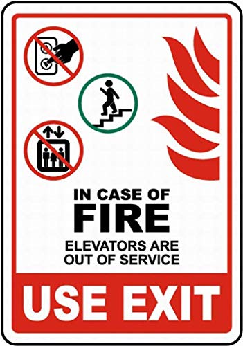 Dreamawsl Achtung vor - Blechschild - In Case of Fire Elevators Out of Service Schild Sicherheitsschild Blechschild Warnschild Warnschild Hinweis 30,5 x 20,3 cm von Dreamawsl