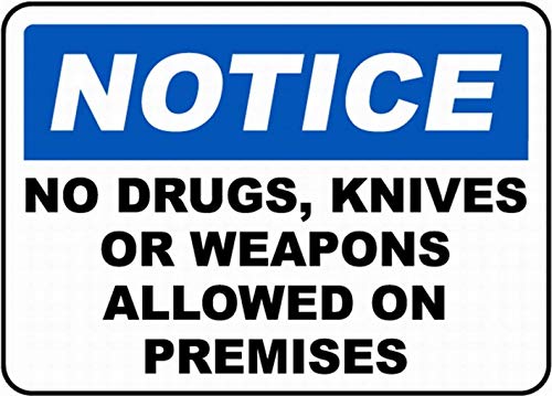 Dreamawsl Achtung vor - Blechschild - No Drugs, Knives, Weapons Schild Sicherheitsschild Blech Metall Warnschild Hinweis 30,5 x 20,3 cm von Dreamawsl