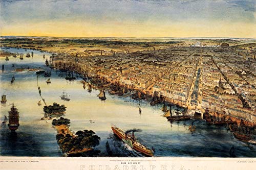 Dreamawsl Retro Metal Poster Series - 1850 Philadelphia Pennsylvania Bird's Eye View Map - Werbeposter Blechschild Metalllandschaft Charakter Poster 30,5 x 20,3 cm von Dreamawsl
