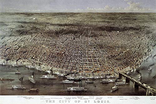 Dreamawsl Retro Metal Poster Series - 1874 St. Louis Missouri Bird's Eye View Map - Werbeplakat Blechschild Metalllandschaft Charakter Poster 30,5 x 20,3 cm von Dreamawsl