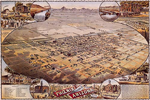 Dreamawsl Retro Metal Poster Series - 1885 Phoenix Arizona Bird's Eye View Map - Werbeposter Blechschild Metalllandschaft Charakter Poster 30,5 x 20,3 cm von Dreamawsl
