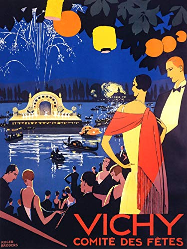 Dreamawsl Retro Metal Poster Series - Celebrate in Vichy Roger Broders Travel - Werbeposter Blechschild Metalllandschaft Charakter Poster 30,5 x 20,3 cm von Dreamawsl