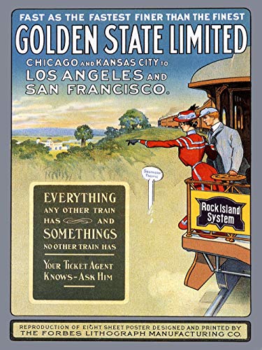 Dreamawsl Retro Metal Poster Series - Golden State Limited to Los Angeles and San Francisco Southern Pacific Train - Werbeposter Blechschild Metalllandschaft Charakter Poster 30,5 x 20,3 cm von Dreamawsl