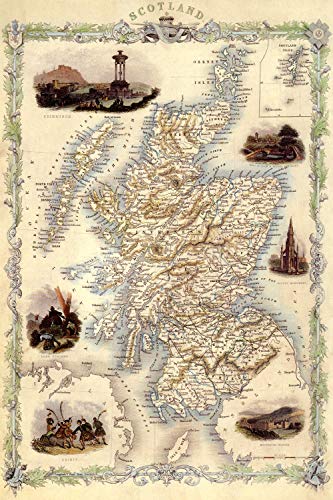 Dreamawsl Retro Metal Poster Series - Map of Scotland Antique 19th Century Map - Advertising Poster Tin Sign Metal Scenery Character Poster 30,5 x 20,3 cm von Dreamawsl