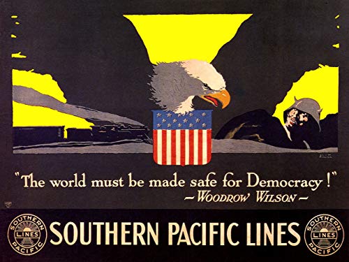 Dreamawsl Retro Metal Poster Series - The World Must Be Made Safe for Democracy Southern Pacific Train - Werbeposter Blechschild Metalllandschaft Charakter Poster 30,5 x 20,3 cm von Dreamawsl