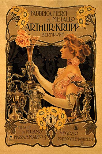 Dreamawsl Retro Metall Poster Serie - Arthur Krupp: Fabbrica Merci di Metallo Vintage Metal Goods Factory Werbung - Werbeplakat Blechschild Metall Landschaft Charakter Poster 30,5 x 20,3 cm von Dreamawsl