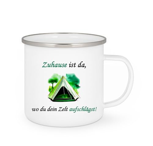 Dreambase Retro Emailletasse, Becher, Geschenk-Idee, Camping - Zelten, 300ml (Zuhause ist da, wo du dein Zelt aufschlägst!) von Dreambase