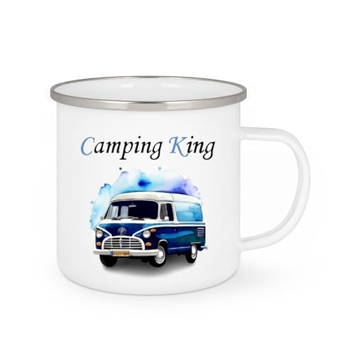 Retro Emailletasse, Becher, Geschenk-Idee, Camping - Zelten, 300ml (Camping King) von Dreambase