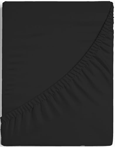 Dreamers Den Spannbetttuch 140cm x 210cm x 30cm, 100% ägyptische Perkalbaumwolle, geeignet für Allergiker geeignet, schrumpf- und farbecht, Schwarz von Dreamers Den