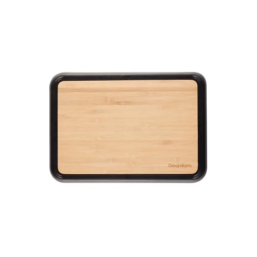 Dreamfarm Fledge Bamboo Spülmaschinenfestes doppelseitiges Schneidebrett mit rutschfesten, saftauffängenden aufklappbaren Silikonkanten, 25,4 x 17,8 cm, Bambus von Dreamfarm
