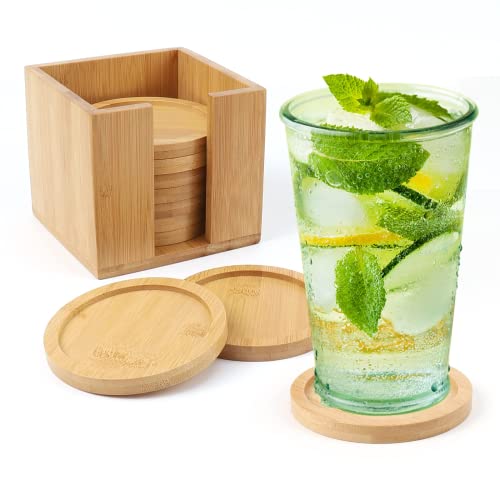 Dreamhigh® 10er-Set Untersetzer Holz für Gläser, Erneuerbare Bambus Glasuntersetzer, Geeignet für Getränke, Bier, Glas, Tassen, 10x10 cm von Dreamhigh