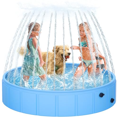 Dreamhigh® Hundepool fur Große Hunde 120 x 30cm, Robust und rutschfest Planschbecken Hund, Faltbar Pool Fontäne Hund mit Ablassventil, Swimmingpool für Kinder und Große & Kleine Hunde von Dreamhigh