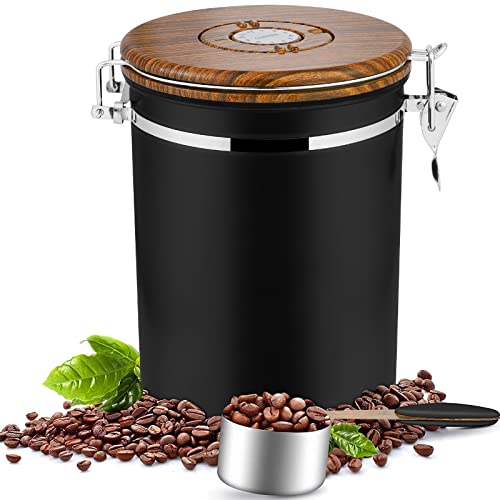 Dreamhigh® Kaffeedose Luftdicht 1kg Bohnen - Kaffeebehälter aus Edelstahl mit Messlöffel, Deckel aus Holzmaserung（Nicht Holz） -2800 ml von Dreamhigh