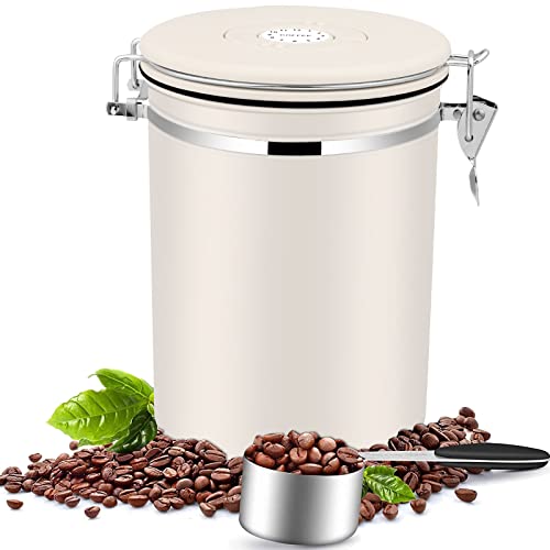Dreamhigh® Kaffeedose Luftdicht 1kg Bohnen - Kaffeebehälter aus Edelstahl mit Messlöffel - Beige, 2800 ml von Dreamhigh