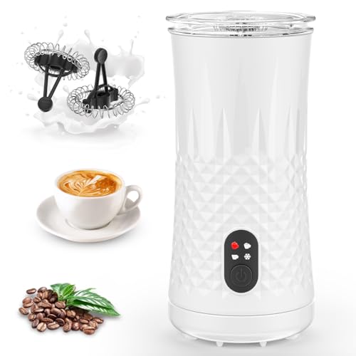 Dreamhigh® Milchaufschäumer Elektrisch 4-in-1, 400W Automatischer Milchschäumer, Heißer und Kalter Schnell Milchschaum, Rutschfest milk frother mit 2 Schneebesen, 240 ml, Antihaftbeschichtung von Dreamhigh