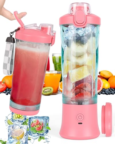 Dreamhigh® Mixer Smoothie Maker, 600ml Tragbarer Mixer für Smoothies und Shakes mit 6 Klingen, 4000mAh Mini Mixer Kann 25 Tassen Saft auspressen für Büro, Camping und Reisen (Rosa) von Dreamhigh