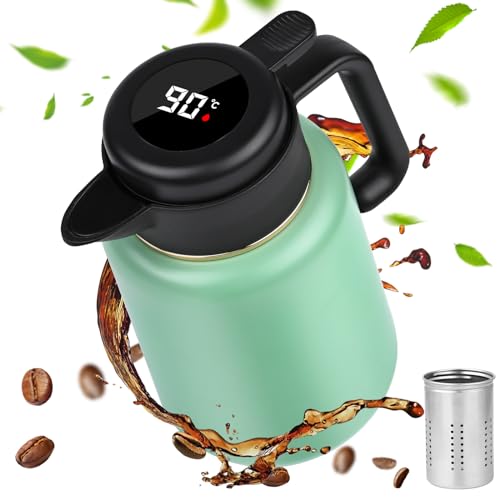 Dreamhigh® Thermoskanne 1,8L mit Teesieb, Isolierkanne mit Temperaturanzeige, gut abgedichtet Kaffeekanne (kein Leck, kein Tropfen), für Kaffee, Tee und Milch von Dreamhigh