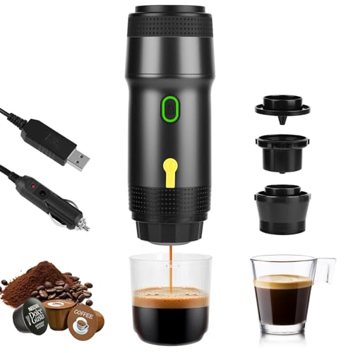 Dreamhigh® Tragbare Espressomaschine mit 7500mAh Akku, Reise Kaffeemaschine Klein mit USB & Autoladegerät, Mini Espressomaschine kompatibel mit Kaffeekapseln & Pulver, für Camping & Reisen von Dreamhigh