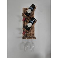 Weinregal Aus Holz Für Die Wand - Mit Gläserhalter Und Flaschenhalter Braun | Geflammt Fertig Montiert von DreamhouseKreationen