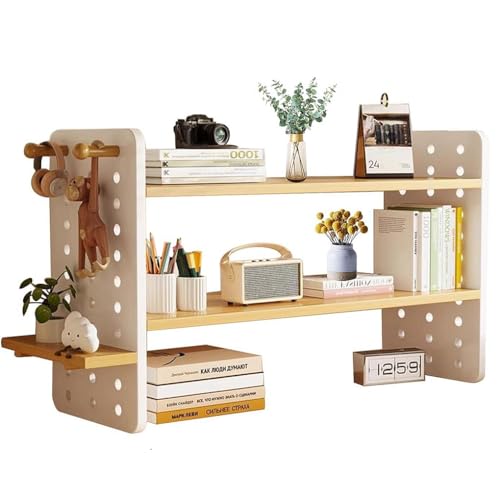 Dreamhousey Desktop Massivholzlochbrett Speicherregal, 2-lagiges kleines Bücherregal auf Schreibtisch, mehrschichtiges Speicherregal für Büroarbeitsplatte, Student organisierendes Rack (2-Etagen) von Dreamhousey