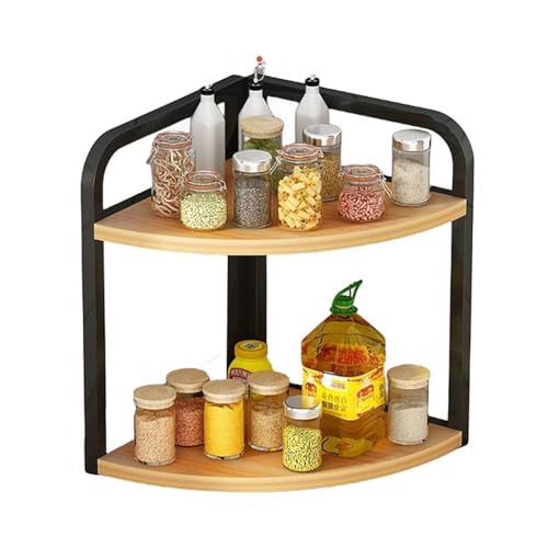 Küchenarbeitsplatte Eckregal Gewürzregal, Küchenzubehör hölzernes Gewürzregal Dreieck Eisen Nathroom Ecke Desktop Organizer (2-Etagen) von Dreamhousey