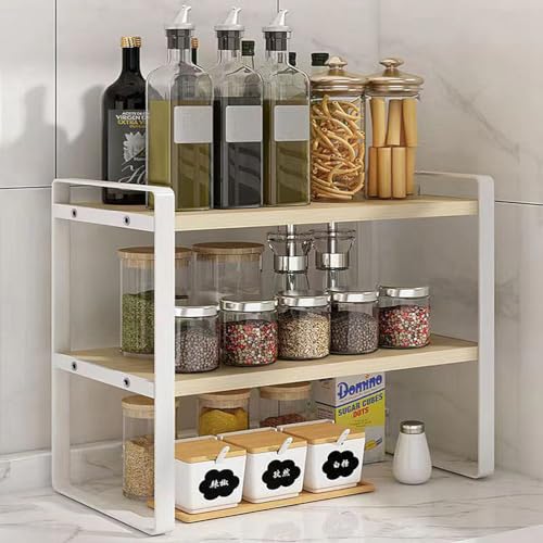 Küchenarbeitsplatte Multi-Layer Topf Rack Gewürz Lagerregal, Herd elektrische Reiskocher Schüssel Halter Multifunktionale Aufbewahrungsregal, Studie Desktop Bücherregal (Weiß+Holz Farbe, 2-Etagen) Küchenarbeitsplatte Multi-Layer Topf Rack Gewürz Lagerregal, Herd elektrische Reiskocher Schüssel Halter Multifunktionale Aufbewahrungsregal, Studie Desktop Bücherregal (Weiß+Holz Farbe, 2-Etagen) von Dreamhousey