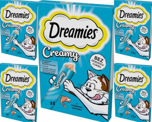 Dreamies Katzenleckerlis Creamy Snacks mit Lachs – köstlich cremiger Geschmack – 20 Portionsbeutel (5 x 4 x 10g) von Dreamies