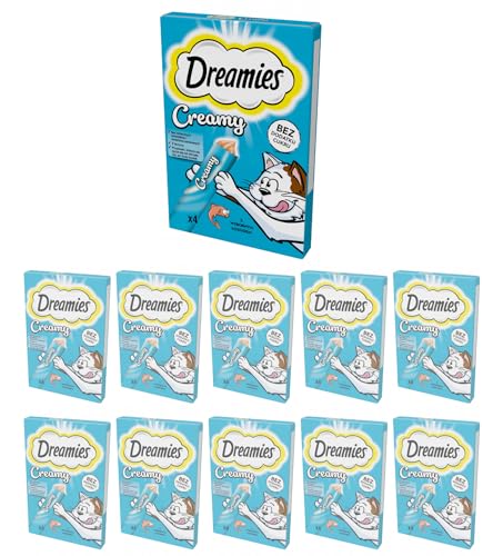 Dreamies Katzenleckerlis Creamy Snacks mit Lachs – köstlich cremiger Geschmack – 44 Portionsbeutel (11 x 4 x 10g) von Dreamies
