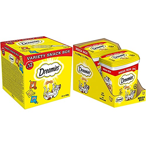 Dreamies Katzensnacks mit verschiedenen Geschmacksrichtungen – Huhn, Käse & Lachs, 12 x 60g & Mix Katzensnacks mit Käse-Geschmack – Außen knusprig & innen cremig – 2 x 350g Dreamies Katzensnacks mit verschiedenen Geschmacksrichtungen – Huhn, Käse & Lachs, 12 x 60g & Mix Katzensnacks mit Käse-Geschmack – Außen knusprig & innen cremig – 2 x 350g von Dreamies