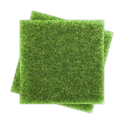 Dreamil Mini-Kunstrasen DIY 2 Stück Rasenteppich 15 x 15cm Miniaturgarten Künstliche Moos Miniatur Moos Deko für Basteln DIY Mikrolandschaft Puppenhaus von Dreamil