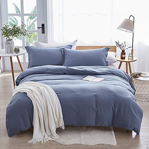 Dreaming Wapiti Bettbezug Queen, Gewaschene Mikrofaser Haze Blue Queen-Size-Bettbezug-Set, einfarbig – weich und atmungsaktiv mit Reißverschluss und Eckbändern (Haze Blue, Queensize) von Dreaming Wapiti