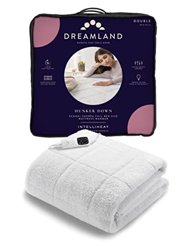 Dreamland Hunker Down Scandi Sherpa elektrische Unterdecke für Doppelbetten (Intelliheat Plus Fast Heat, maschinenwaschbar, 190 x 137 cm, 1 abnehmbare Steuerung, 6 Temperaturen und automatischer von Dreamland