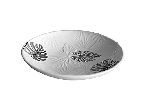 Dreamlight Moderne Dekoschale Obstschale Schale aus Keramik weiß/Silber Durchmesser 25 cm von Dreamlight