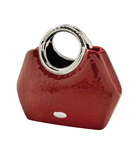 Dreamlight Moderne Dekovase Blumenvase oder Skulptur 'Milano' in Form Einer Handtasche aus Keramik rot/Silber 25x21 cm von Dreamlight