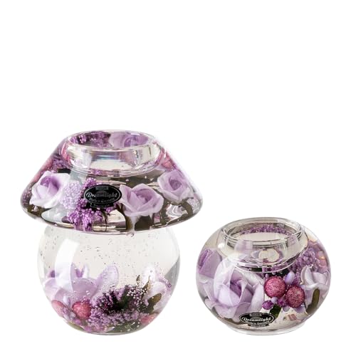 Dreamlight Teelichthalter Deko Noblesse Mercur - 2er Set Traumlicht Teelichter Glas Tischdeko Hochzeit Ostern Geschenk für Frauen Geschenkset Muttertag - Violett Pink - Höhe 6/11 cm von Dreamlight
