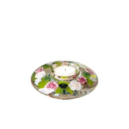 Dreamlight Teelichthalter Frühling Deko UFO - Traumlicht kleines Teelicht Glas Tischdeko Hochzeit Ostern Geschenke für Frauen Muttertag - Pink Rose - Ø 18 cm von Dreamlight
